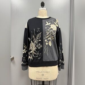 Johnny Was Maree Colorblock Pullover Embroidered Sweatshirt